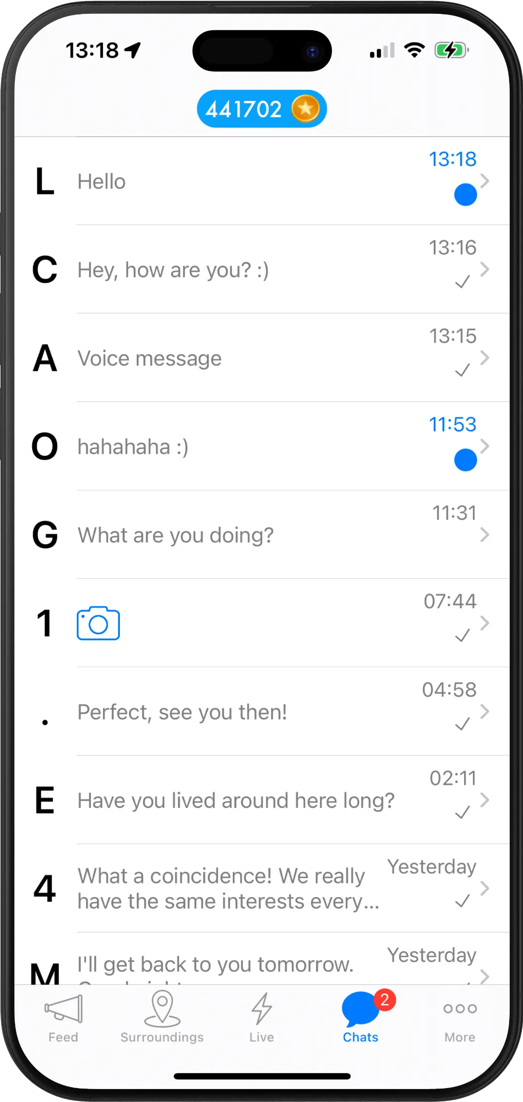 Twiq chat list with recent conversations